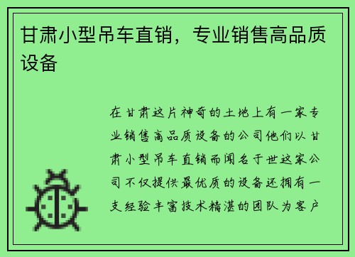甘肃小型吊车直销，专业销售高品质设备